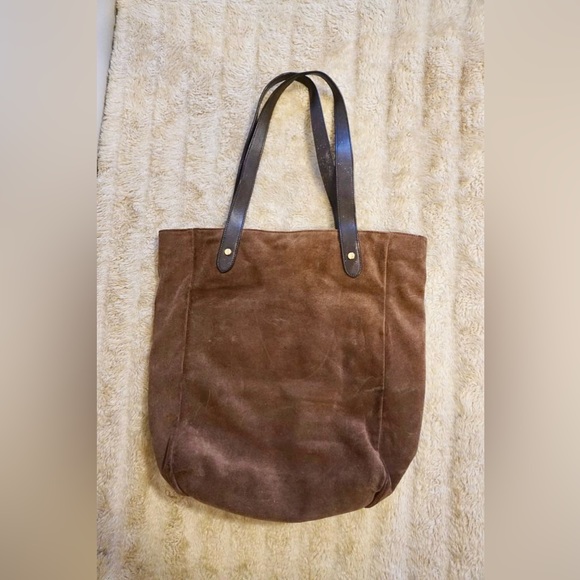 Ralph Lauren Suede Large Shoulder Tote Bag Dark Brown - Picture 3 of 4